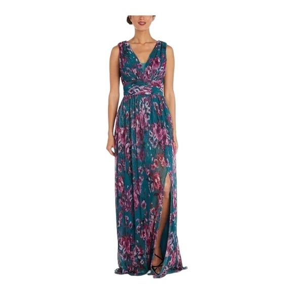 NIGHTWAY Floral-Print Pleated Gown NWT - Picture 1 of 9